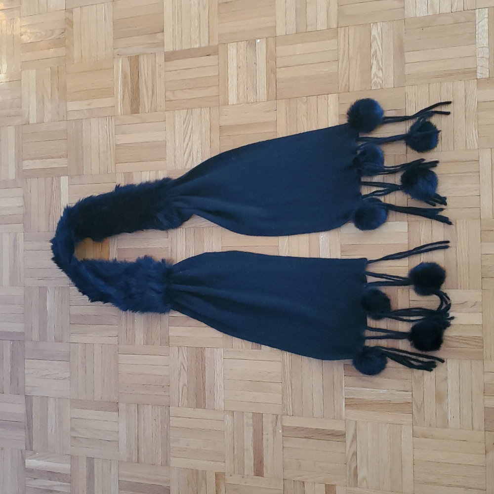 Real Fur Scarf with Pom Poms